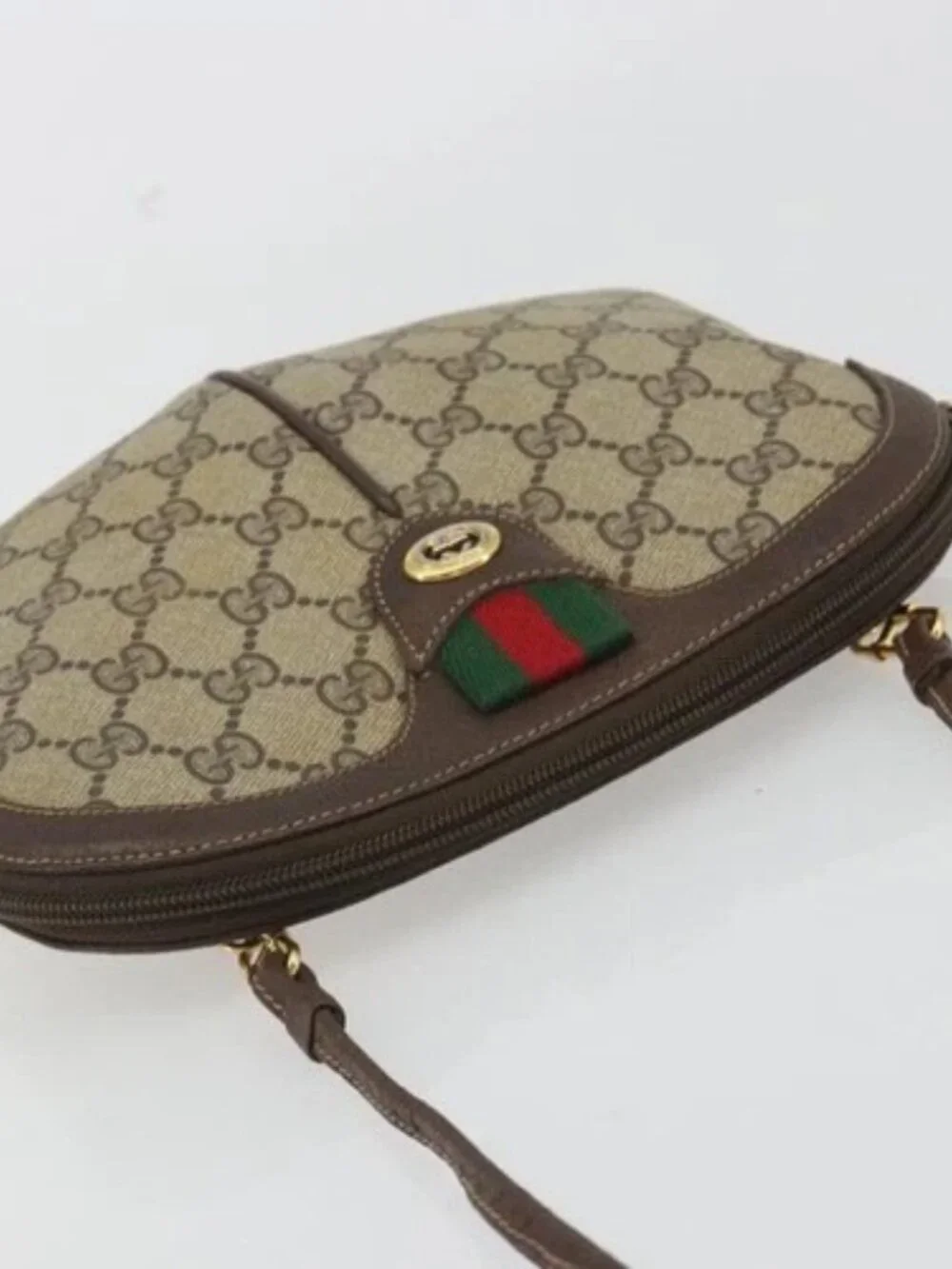 GUCCI GG Supreme Web Sherry Line Bag PVC Beige Gold 904 02 047 Auth 189616